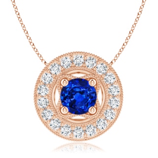 7mm AAAA Vintage Style Sapphire Halo Pendant with Milgrain Detailing in 18K Rose Gold