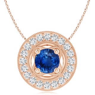 8mm AAA Vintage Style Sapphire Halo Pendant with Milgrain Detailing in 18K Rose Gold