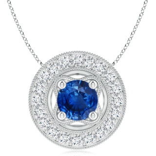 8mm AAA Vintage Style Sapphire Halo Pendant with Milgrain Detailing in P950 Platinum