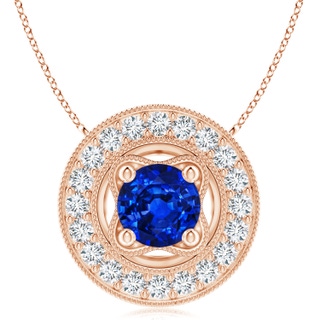 8mm AAAA Vintage Style Sapphire Halo Pendant with Milgrain Detailing in 10K Rose Gold