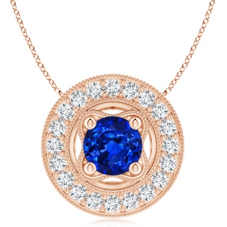 8mm AAAA Vintage Style Sapphire Halo Pendant with Milgrain Detailing in Rose Gold