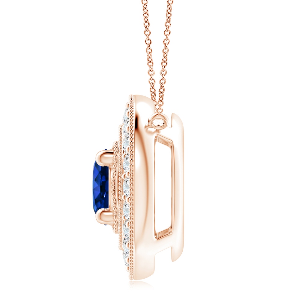 8mm AAAA Vintage Style Sapphire Halo Pendant with Milgrain Detailing in Rose Gold side 199