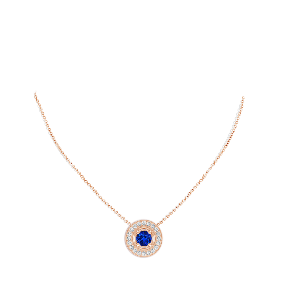 8mm AAAA Vintage Style Sapphire Halo Pendant with Milgrain Detailing in Rose Gold pen