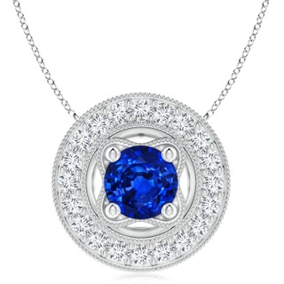 8mm AAAA Vintage Style Sapphire Halo Pendant with Milgrain Detailing in S999 Silver