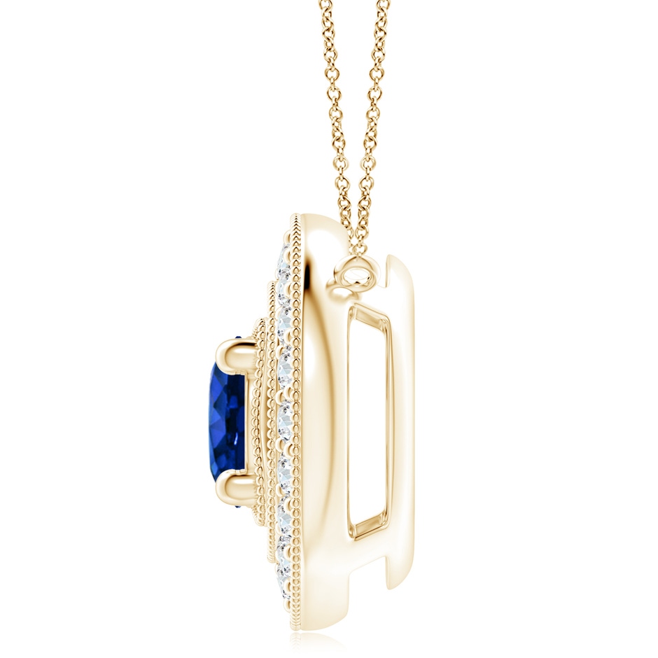 8mm AAAA Vintage Style Sapphire Halo Pendant with Milgrain Detailing in Yellow Gold side 199