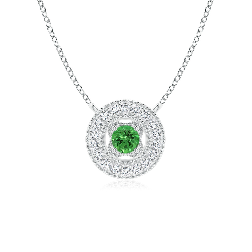 2.5mm AAAA Vintage Style Tsavorite Halo Pendant with Milgrain Detailing in P950 Platinum