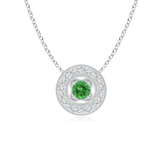 2.5mm AAAA Vintage Style Tsavorite Halo Pendant with Milgrain Detailing in White Gold