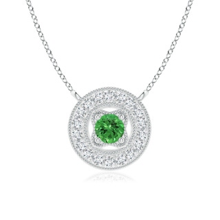 3mm AAAA Vintage Style Tsavorite Halo Pendant with Milgrain Detailing in P950 Platinum