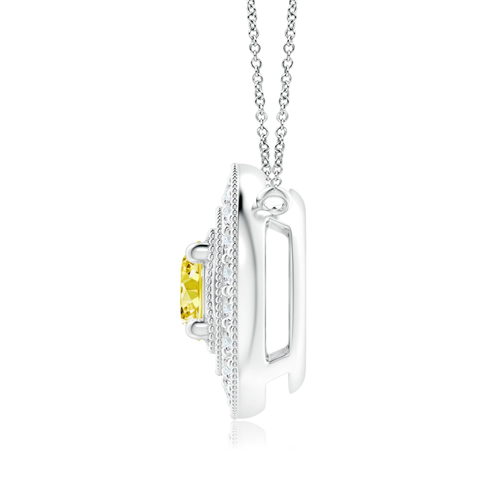 6.4mm AAAA Vintage Style Fancy Intense Yellow Diamond Halo Pendant with Milgrain Detailing in White Gold - side 199
