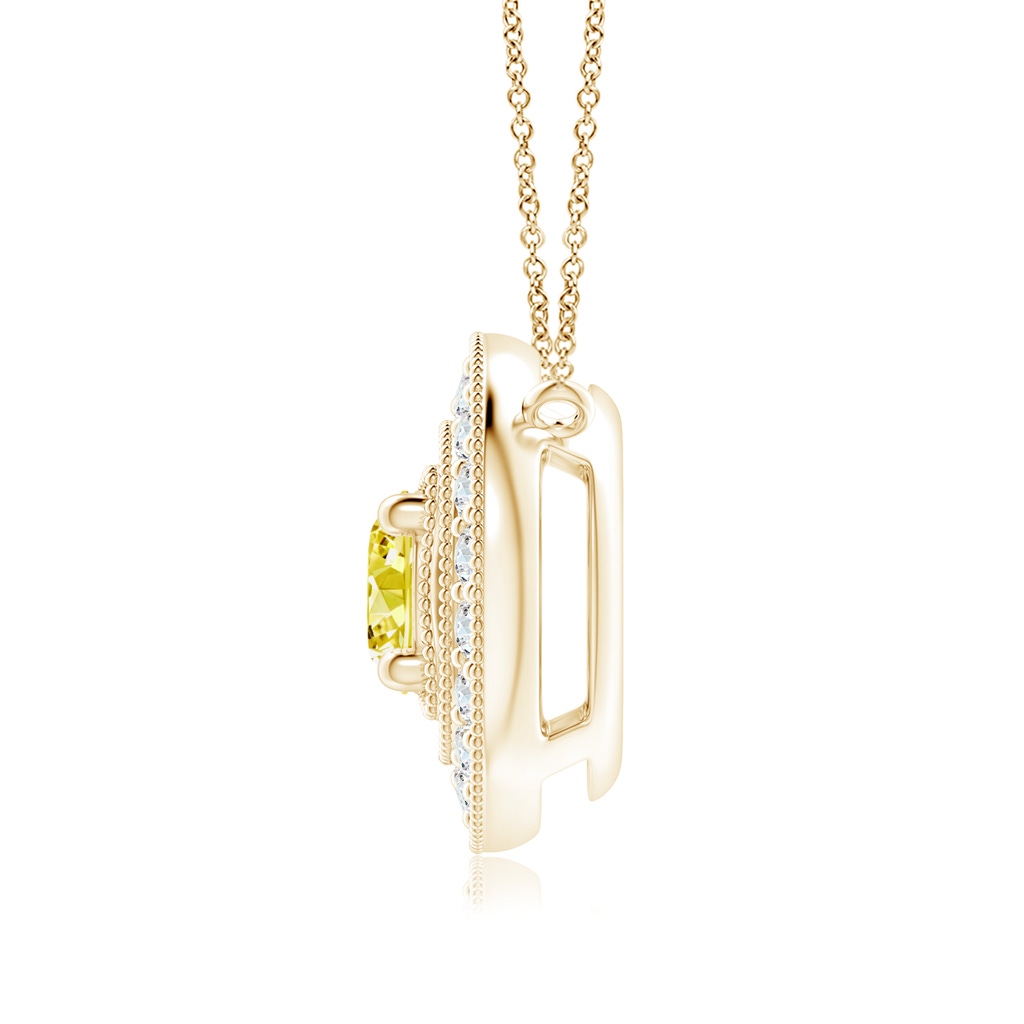 6.4mm AAAA Vintage Style Fancy Intense Yellow Diamond Halo Pendant with Milgrain Detailing in Yellow Gold - side 199