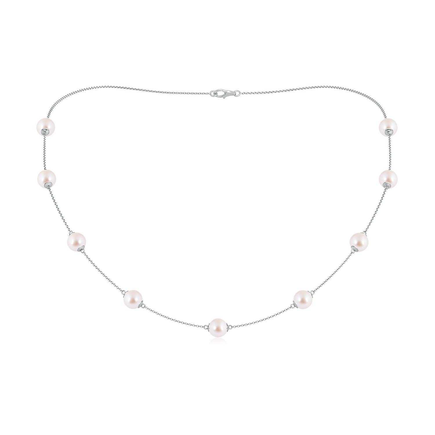 7-7.5mm AAA 18" Japanese Akoya Pearl Station Necklace in White Gold
