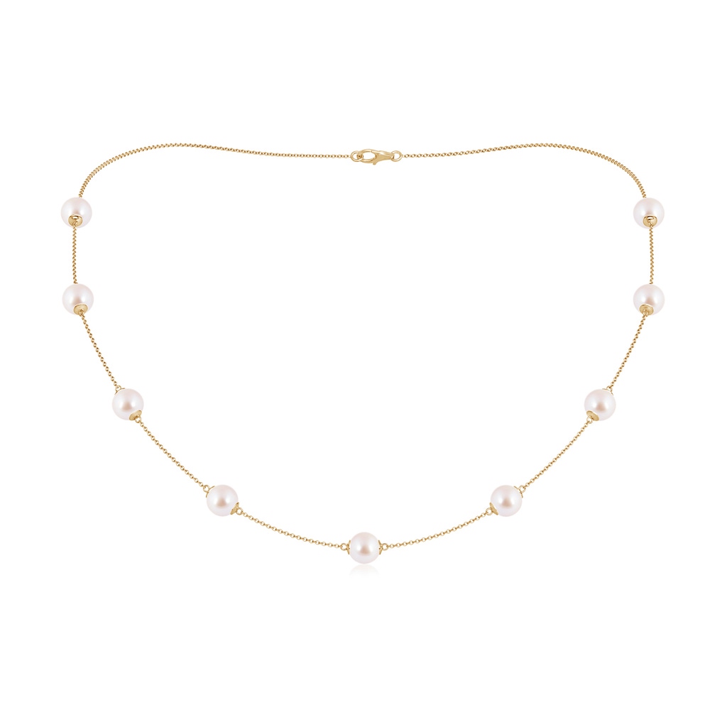 7-7.5mm AAA 18" Japanese Akoya Pearl Station Necklace in Yellow Gold