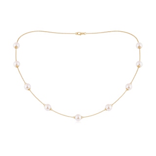 7-7.5mm AAA 18" Japanese Akoya Pearl Station Necklace in Yellow Gold