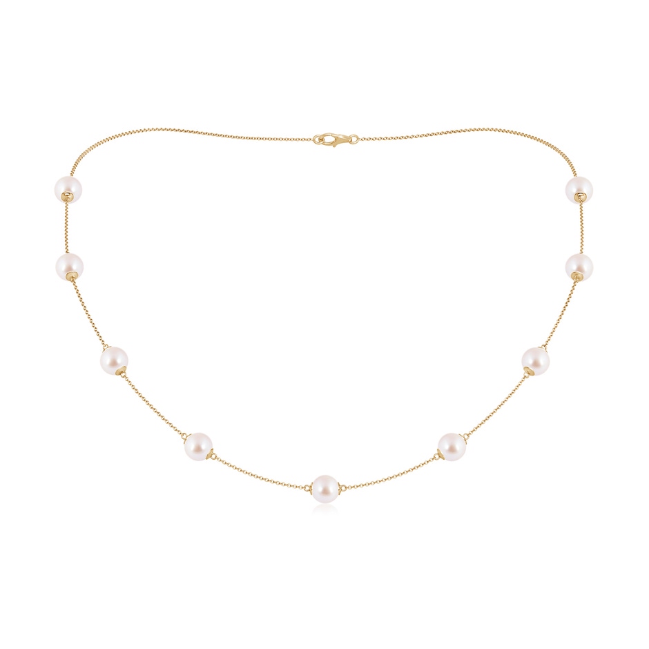 7-7.5mm AAA 18" Japanese Akoya Pearl Station Necklace in Yellow Gold 