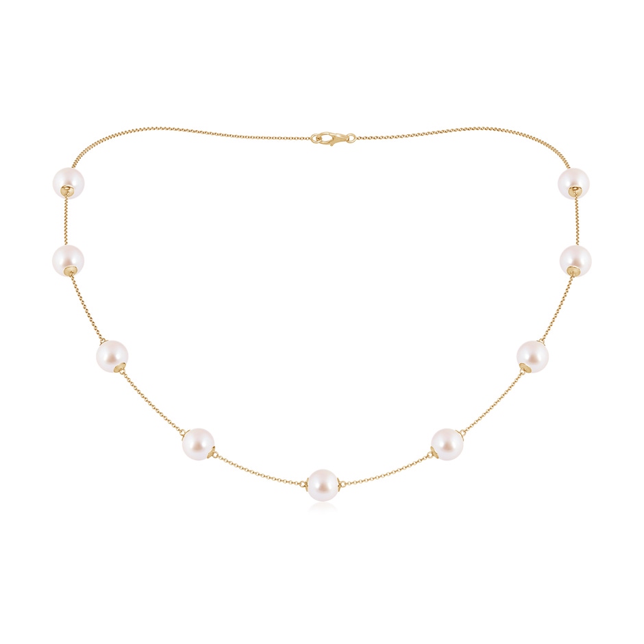 8-8.5mm AAA 18" Japanese Akoya Pearl Station Necklace in Yellow Gold 