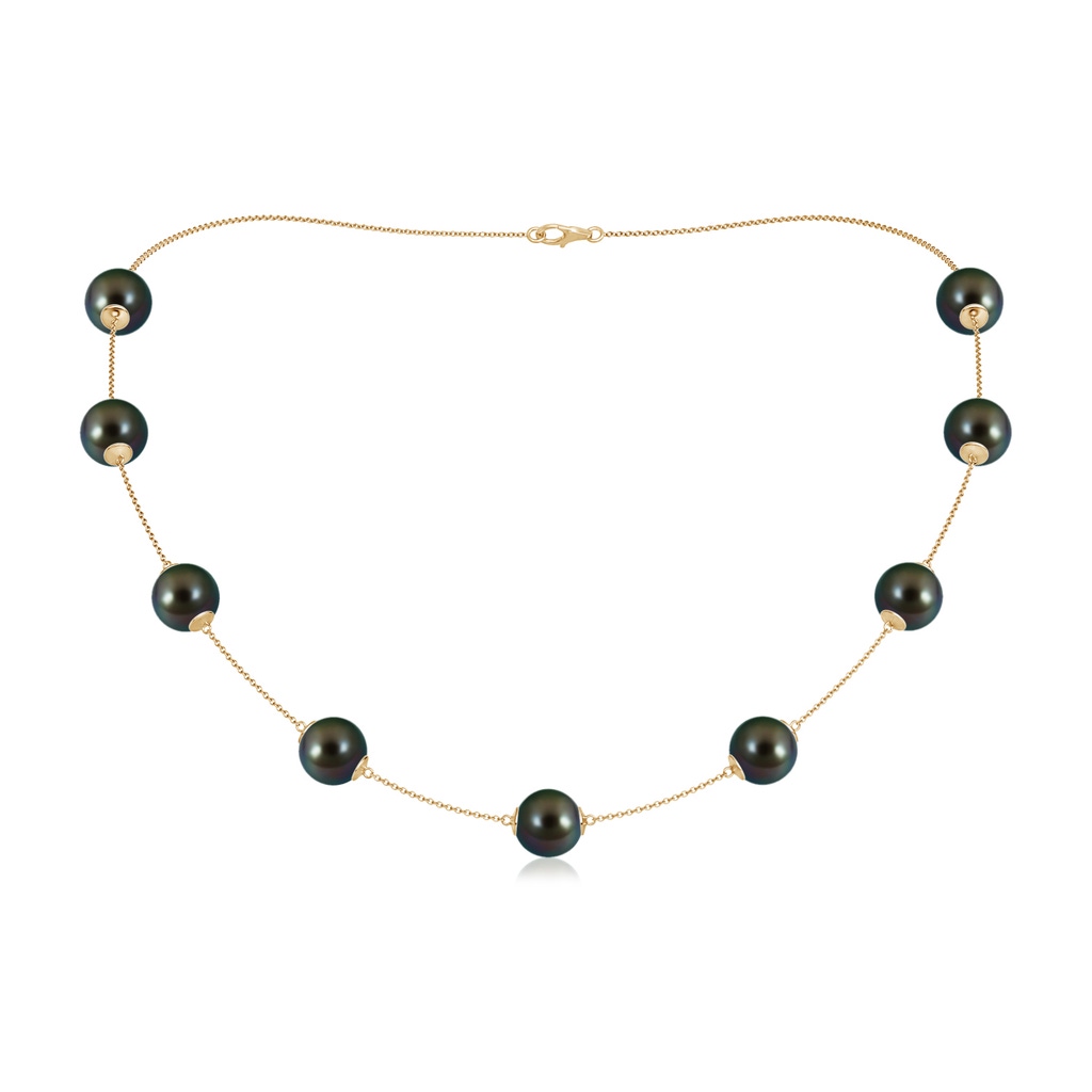 10-10.5mm AAAA 18" Tahitian Pearl Station Necklace in Yellow Gold