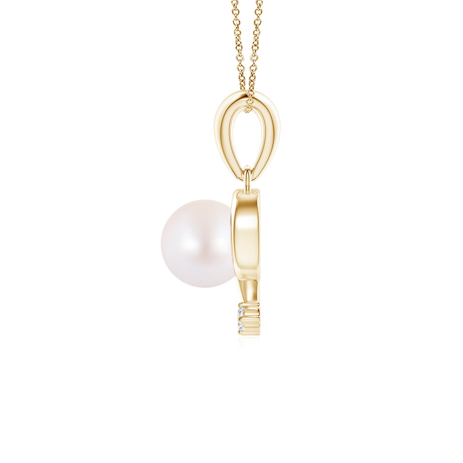 6mm AA Japanese Akoya Pearl and Diamond Swirl Pendant in Yellow Gold side 1