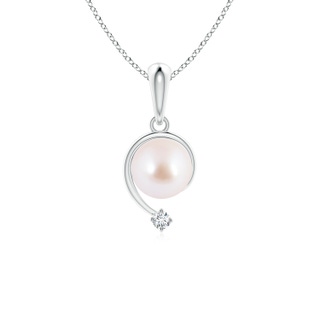 6mm AAA Japanese Akoya Pearl and Diamond Swirl Pendant in White Gold