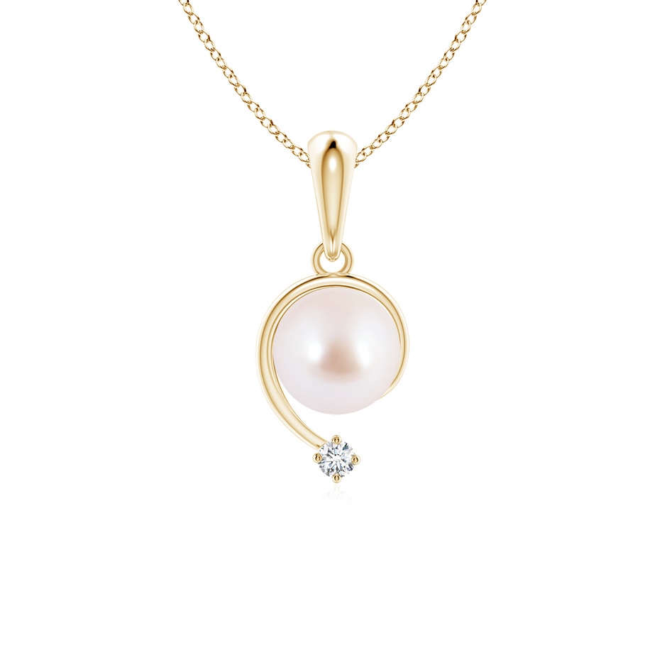 6mm AAA Japanese Akoya Pearl and Diamond Swirl Pendant in Yellow Gold 