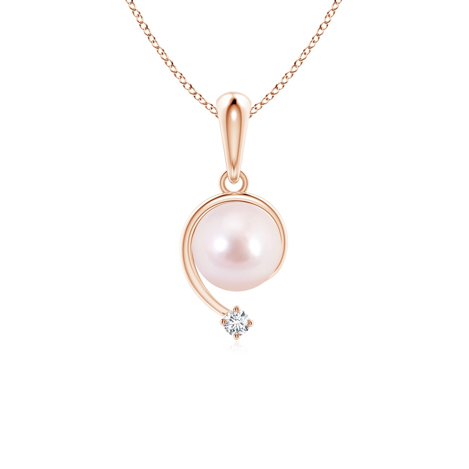 6mm AAAA Japanese Akoya Pearl and Diamond Swirl Pendant in Rose Gold 