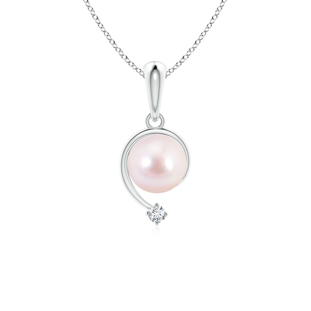 6mm AAAA Japanese Akoya Pearl and Diamond Swirl Pendant in White Gold