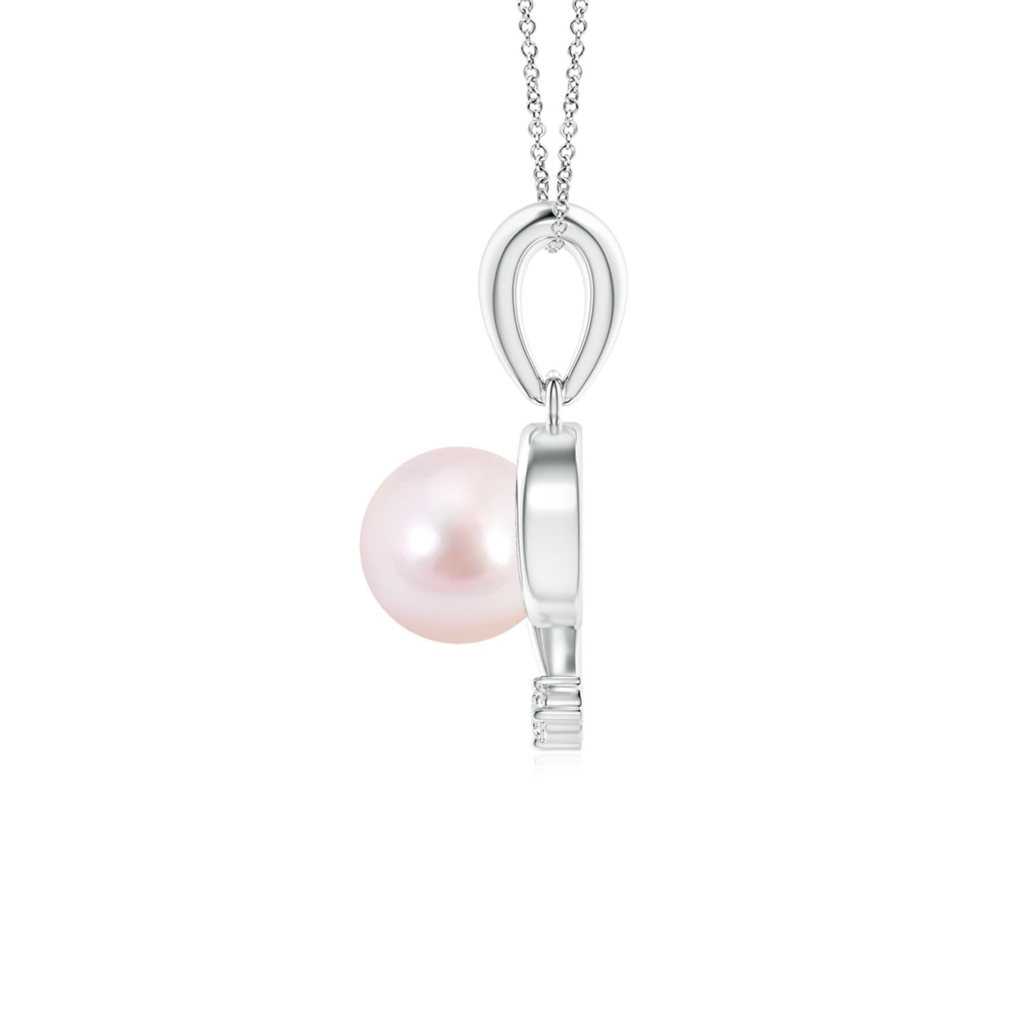 6mm AAAA Japanese Akoya Pearl and Diamond Swirl Pendant in White Gold