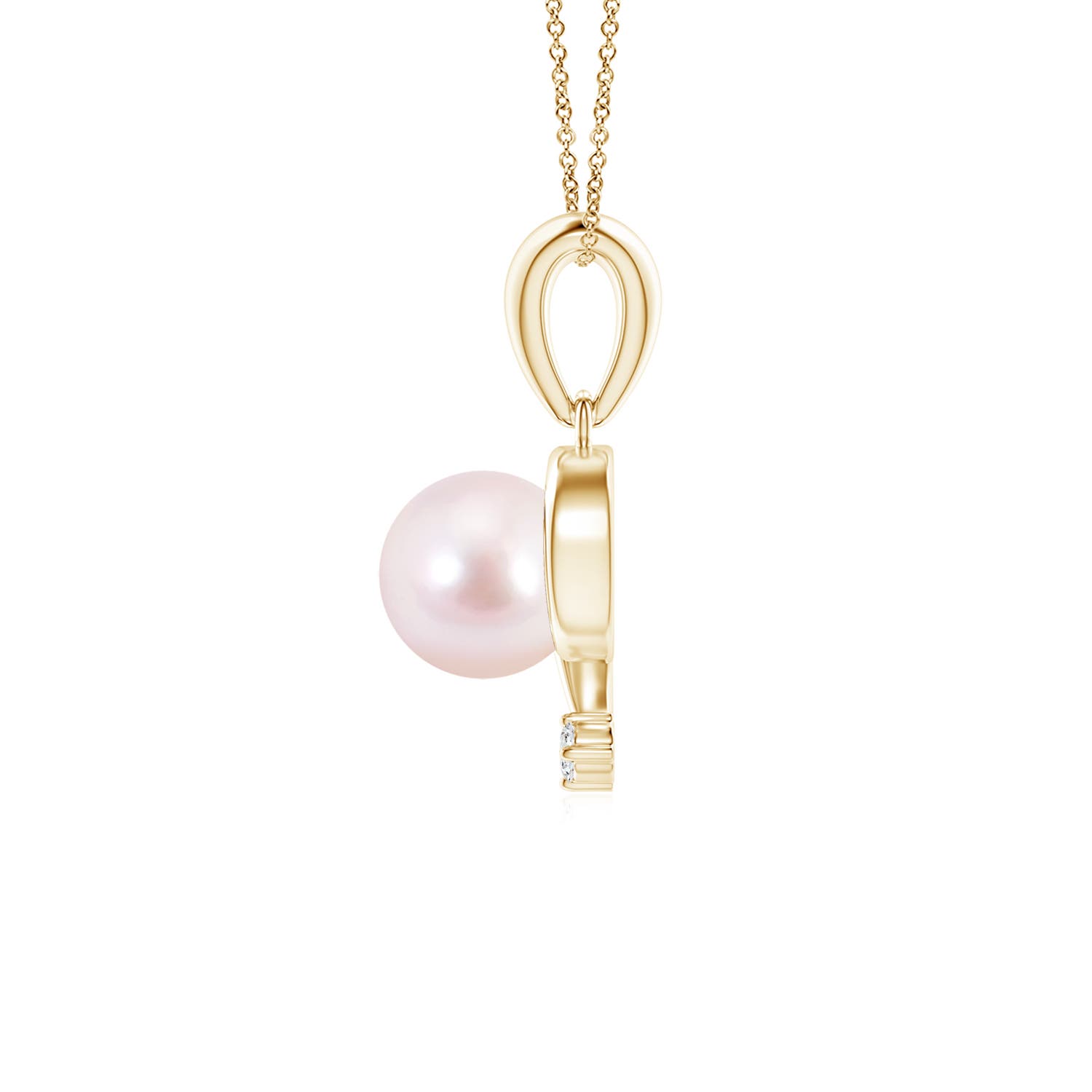 6mm AAAA Japanese Akoya Pearl and Diamond Swirl Pendant in Yellow Gold