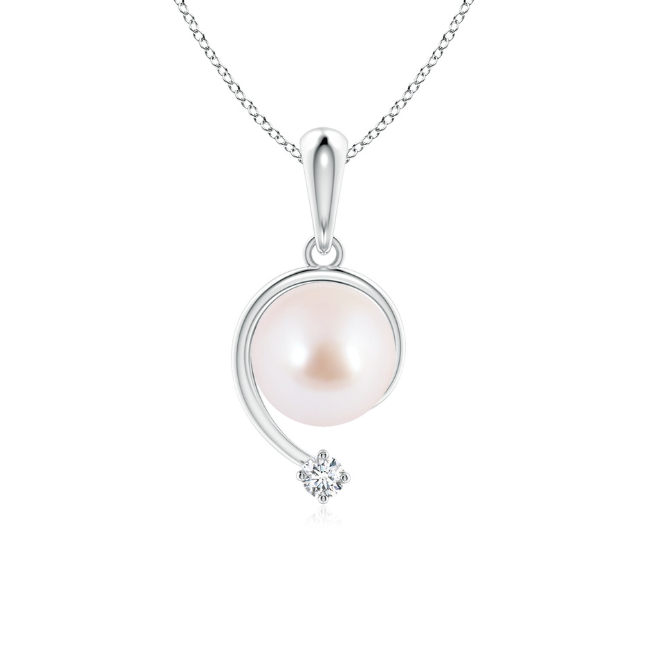 7mm AAA Japanese Akoya Pearl and Diamond Swirl Pendant in White Gold 