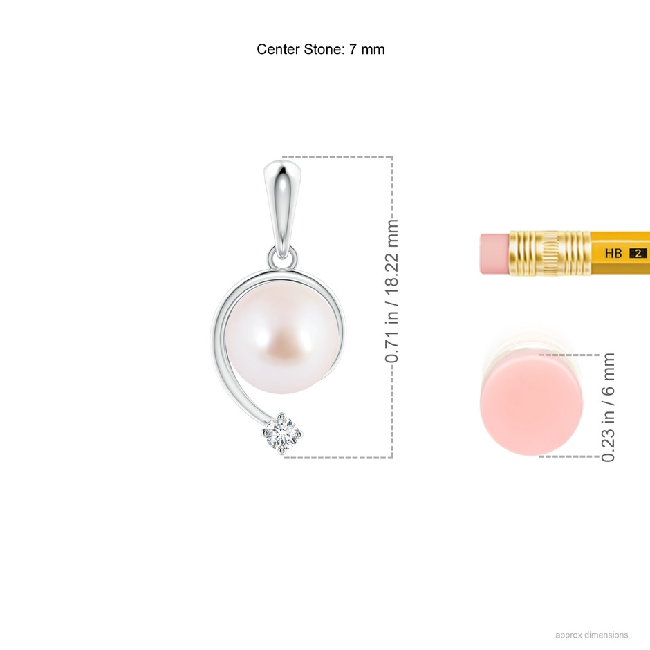 7mm AAA Japanese Akoya Pearl and Diamond Swirl Pendant in White Gold ruler