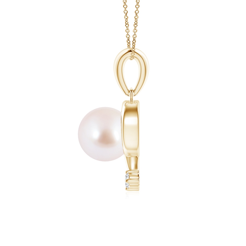 7mm AAA Japanese Akoya Pearl and Diamond Swirl Pendant in Yellow Gold side 1