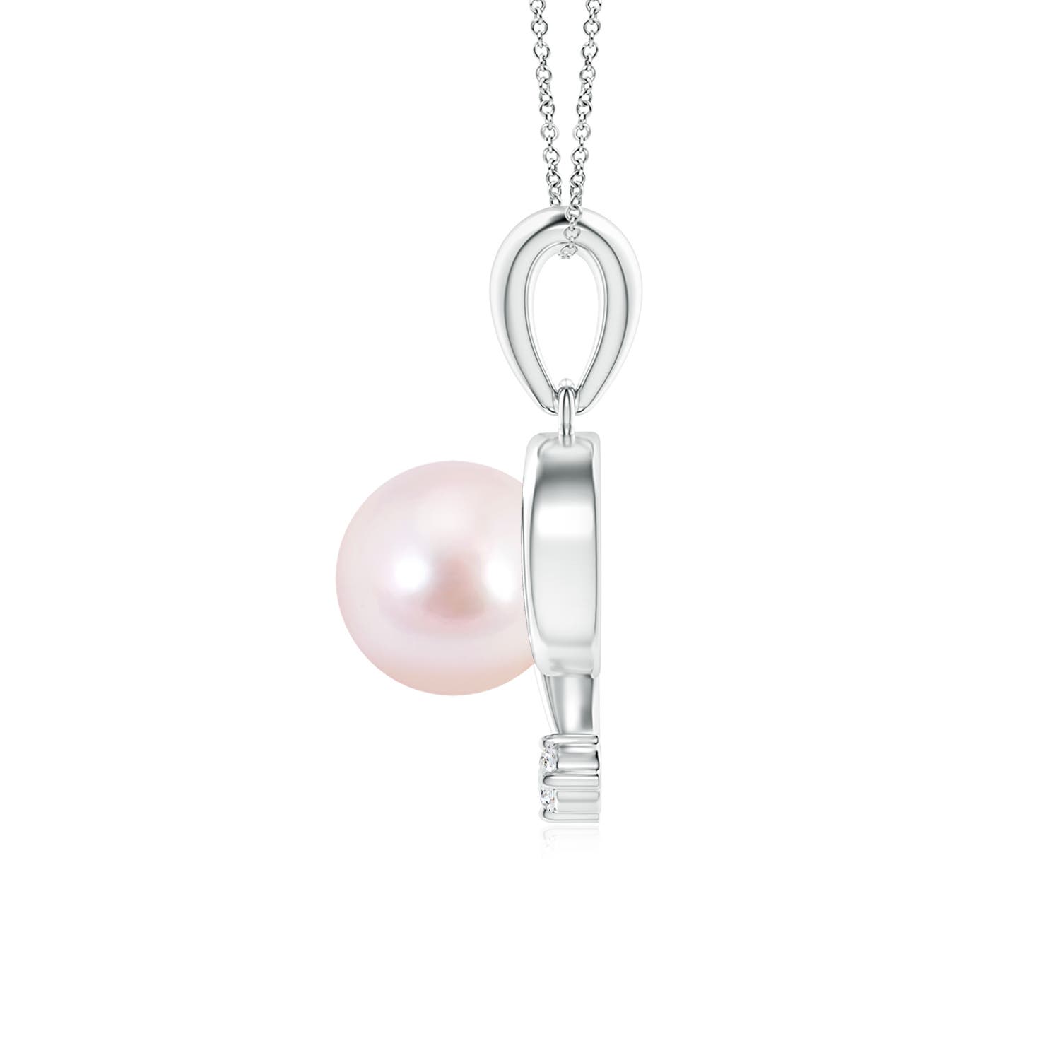 7mm AAAA Japanese Akoya Pearl and Diamond Swirl Pendant in White Gold