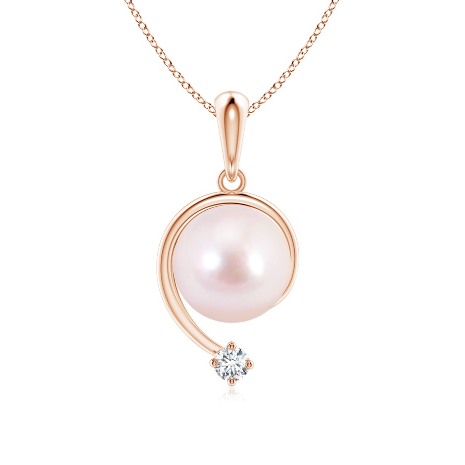 8mm AAAA Japanese Akoya Pearl and Diamond Swirl Pendant in Rose Gold 