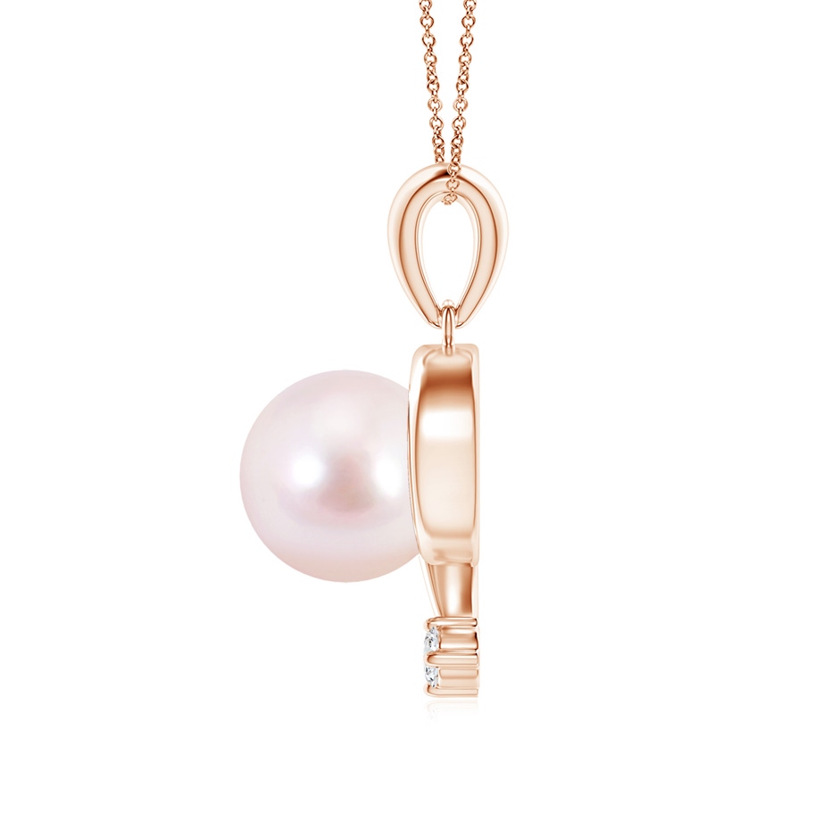 8mm AAAA Japanese Akoya Pearl and Diamond Swirl Pendant in Rose Gold side 1