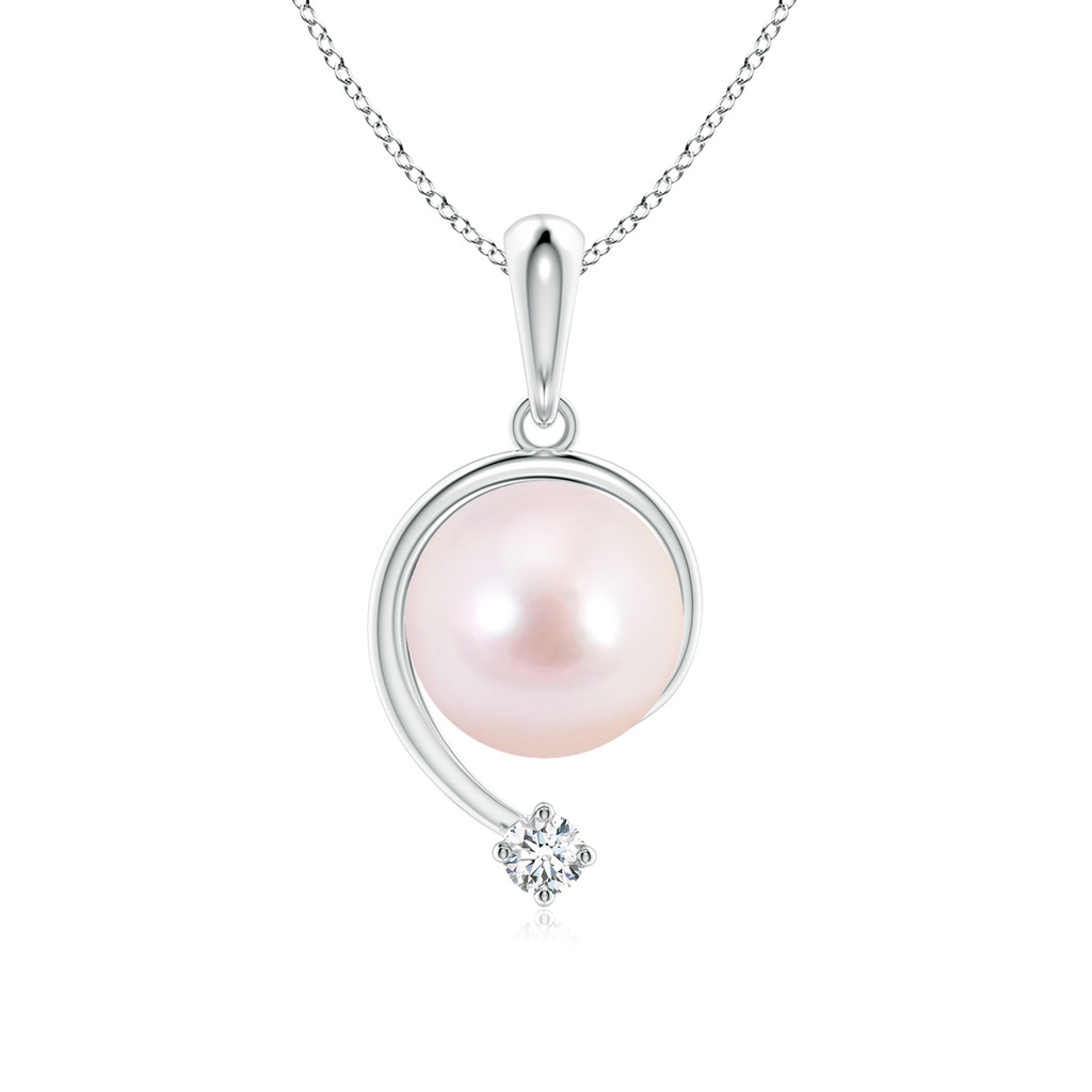 8mm AAAA Japanese Akoya Pearl and Diamond Swirl Pendant in White Gold