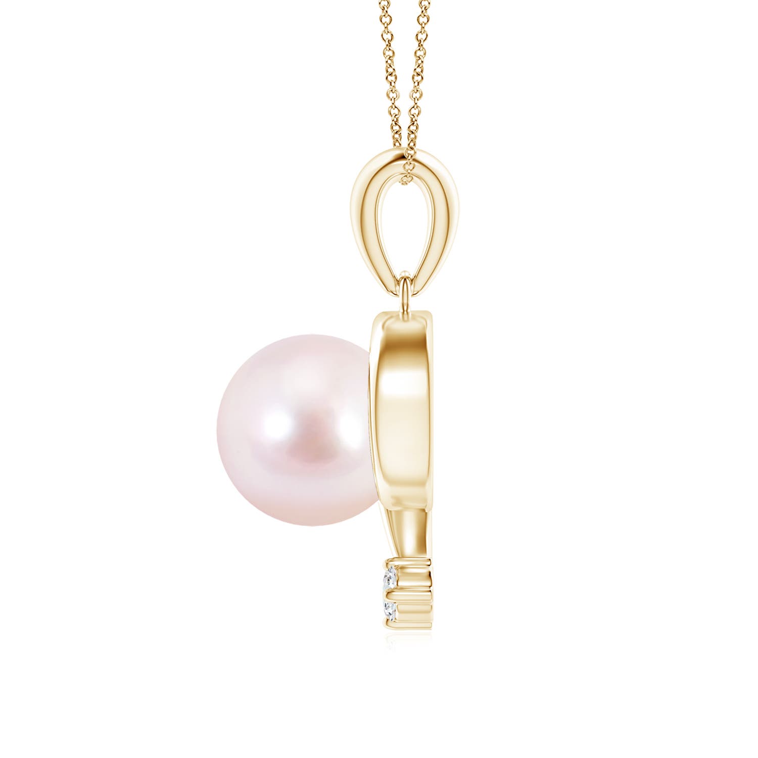 8mm AAAA Japanese Akoya Pearl and Diamond Swirl Pendant in Yellow Gold