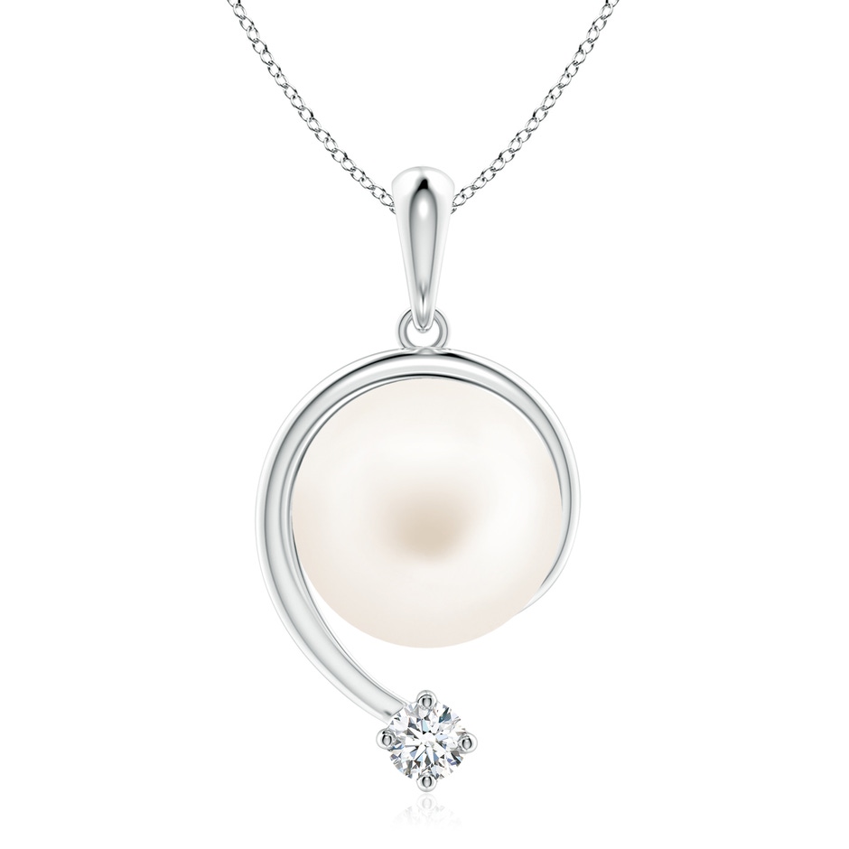 10mm AA Freshwater Pearl and Diamond Swirl Pendant in White Gold 