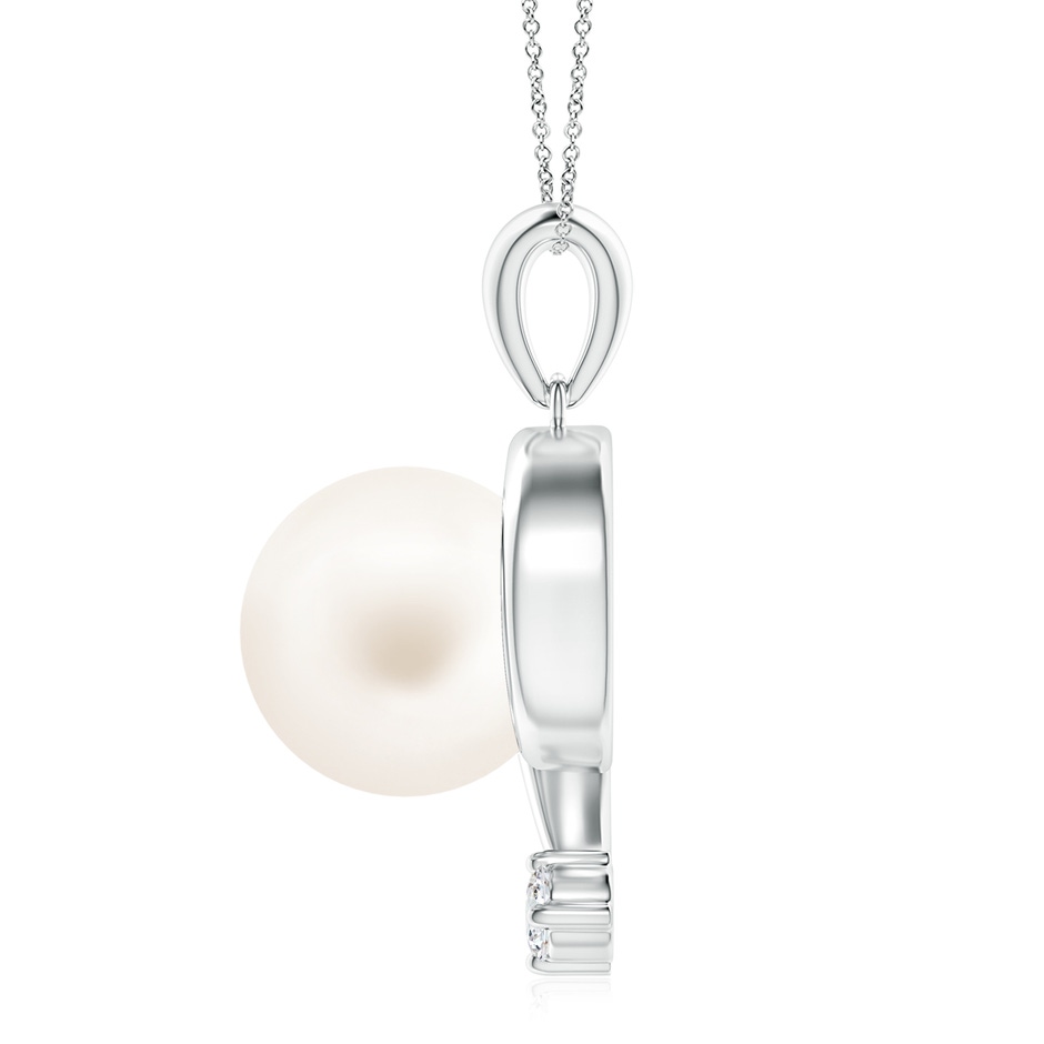 10mm AA Freshwater Pearl and Diamond Swirl Pendant in White Gold side 199