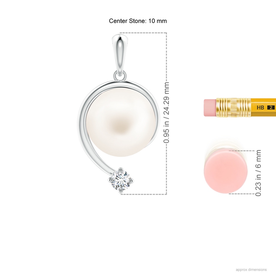 10mm AA Freshwater Pearl and Diamond Swirl Pendant in White Gold ruler