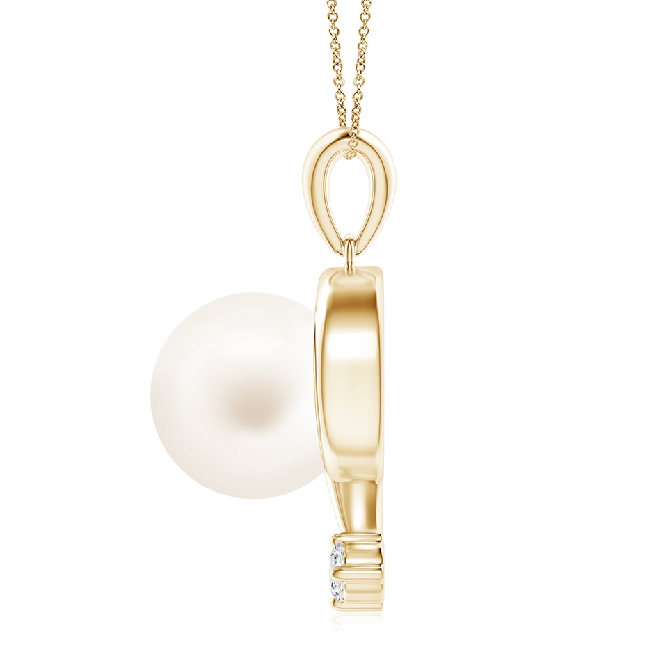 10mm AA Freshwater Pearl and Diamond Swirl Pendant in Yellow Gold side 199