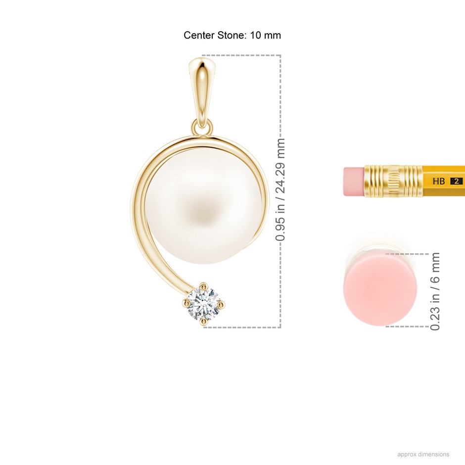 10mm AA Freshwater Pearl and Diamond Swirl Pendant in Yellow Gold ruler