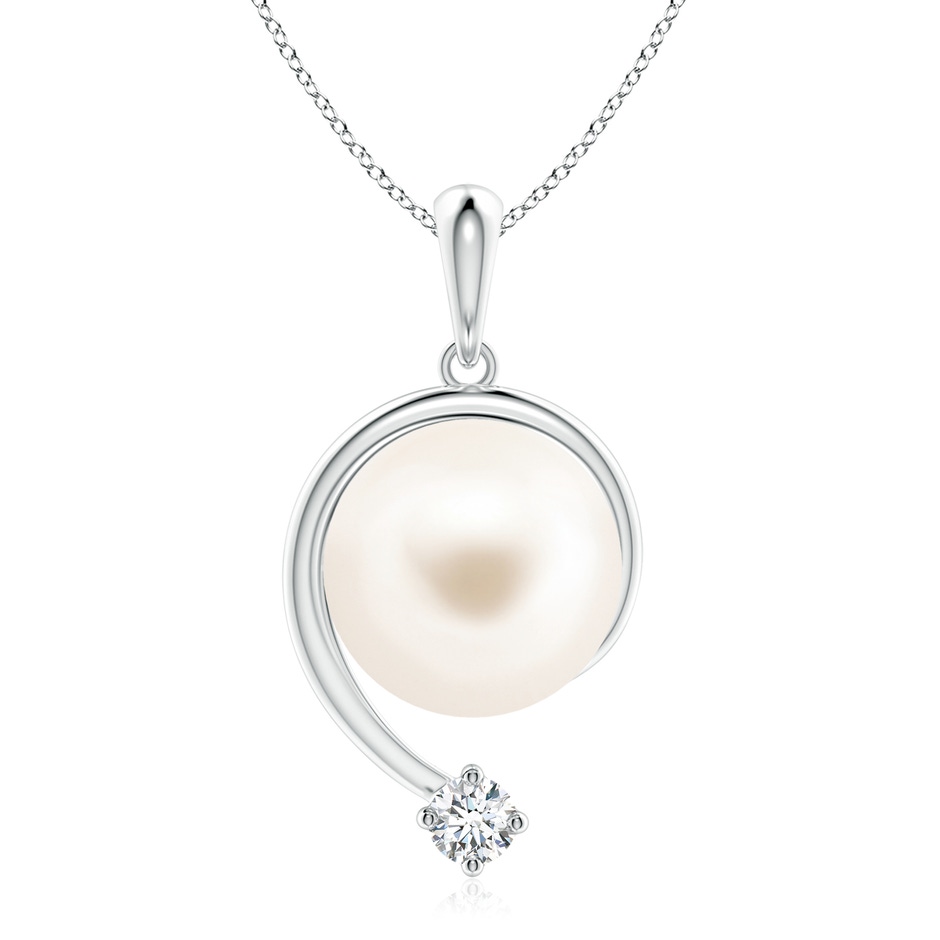 10mm AAA Freshwater Pearl and Diamond Swirl Pendant in 18K White Gold 