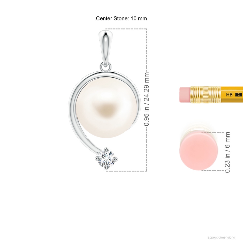 10mm AAA Freshwater Pearl and Diamond Swirl Pendant in 18K White Gold ruler