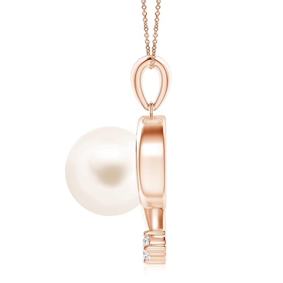 10mm AAA Freshwater Pearl and Diamond Swirl Pendant in Rose Gold side 199