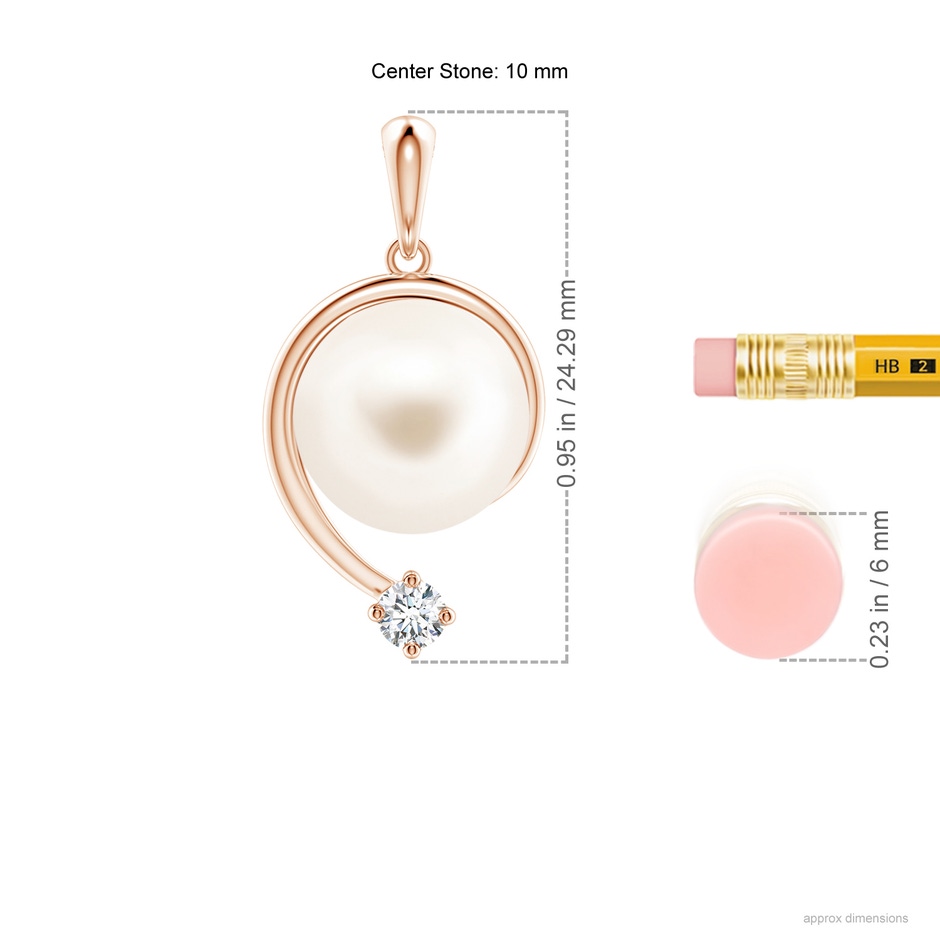 10mm AAA Freshwater Pearl and Diamond Swirl Pendant in Rose Gold ruler