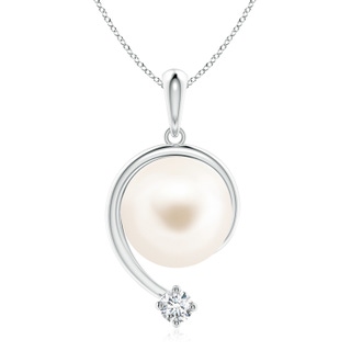 10mm AAA Freshwater Pearl and Diamond Swirl Pendant in White Gold