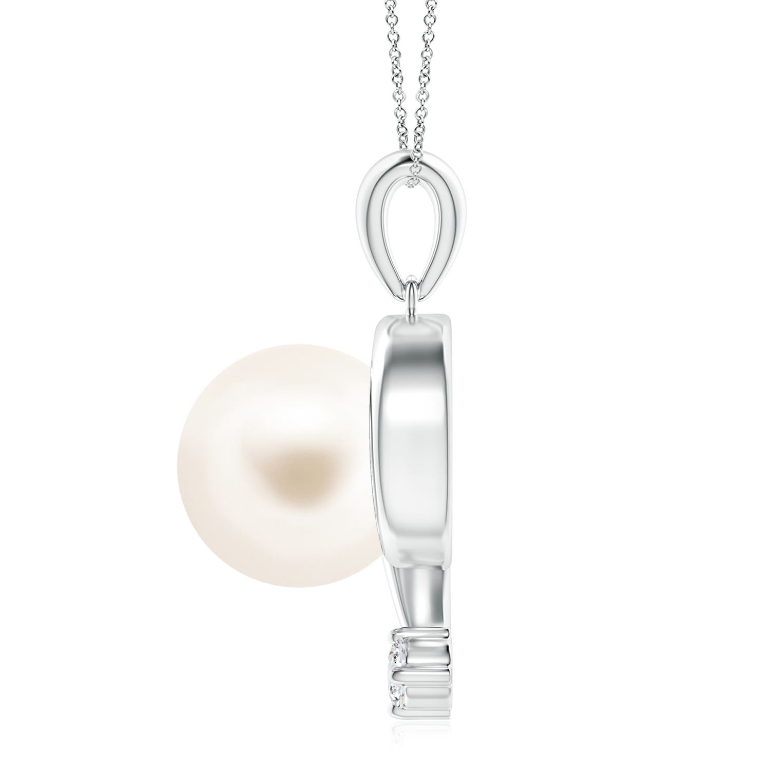 10mm AAA Freshwater Pearl and Diamond Swirl Pendant in White Gold