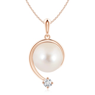 10mm AAAA Freshwater Pearl and Diamond Swirl Pendant in 18K Rose Gold