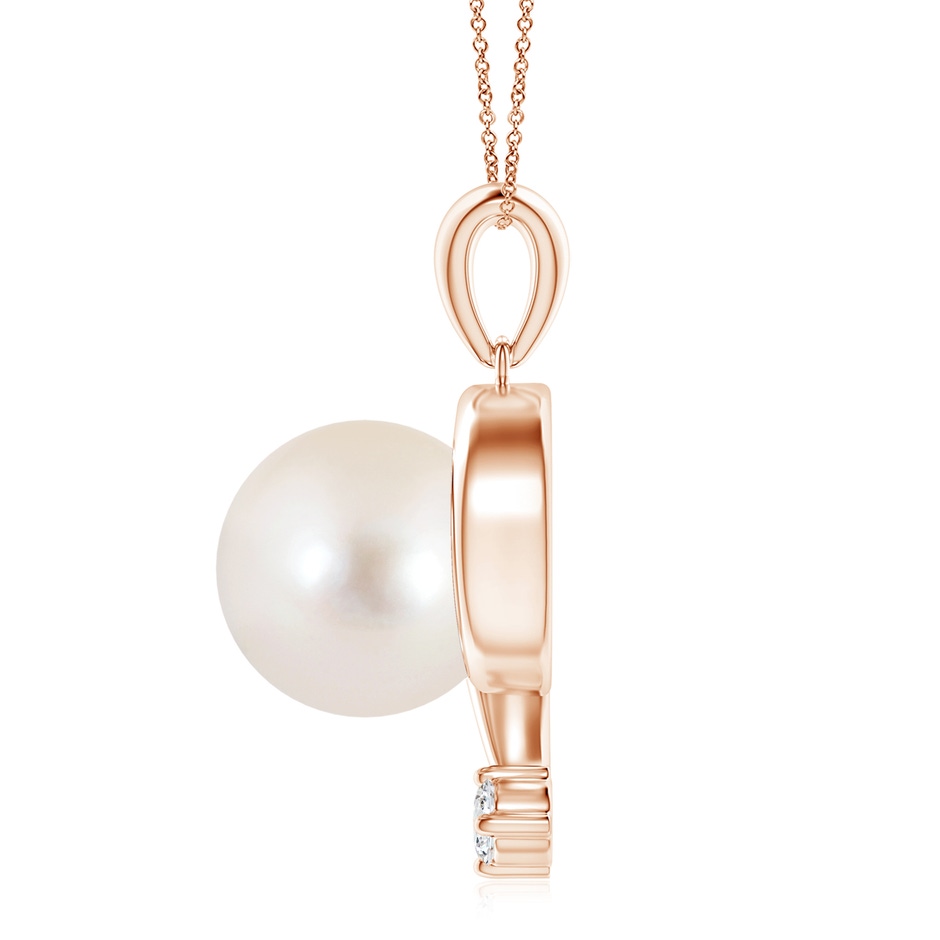 10mm AAAA Freshwater Pearl and Diamond Swirl Pendant in 18K Rose Gold side 199