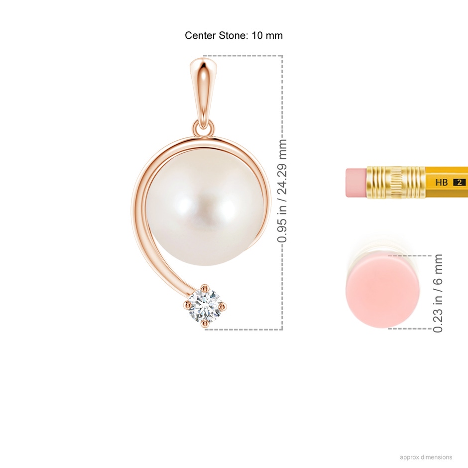 10mm AAAA Freshwater Pearl and Diamond Swirl Pendant in 18K Rose Gold ruler