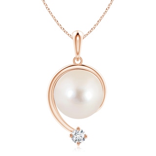 10mm AAAA Freshwater Pearl and Diamond Swirl Pendant in Rose Gold